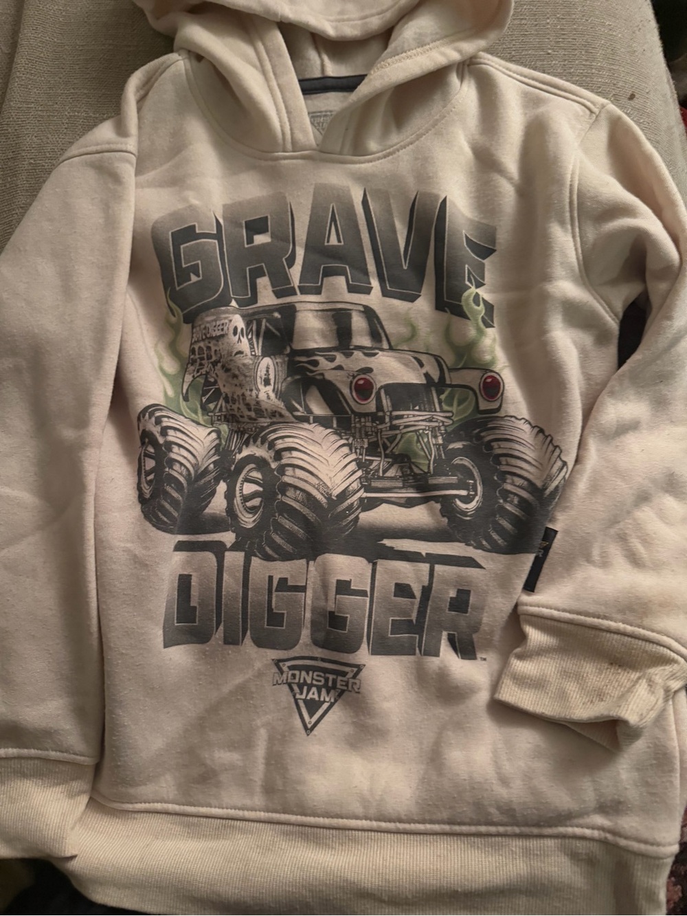 Grave Digger Kids' Pullover Hoodie in Cream - Monster Jam